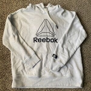 Reebok‎ Mens Gray Hoodie Sweatshirt Pullover Long Sleeve Logo Graphic